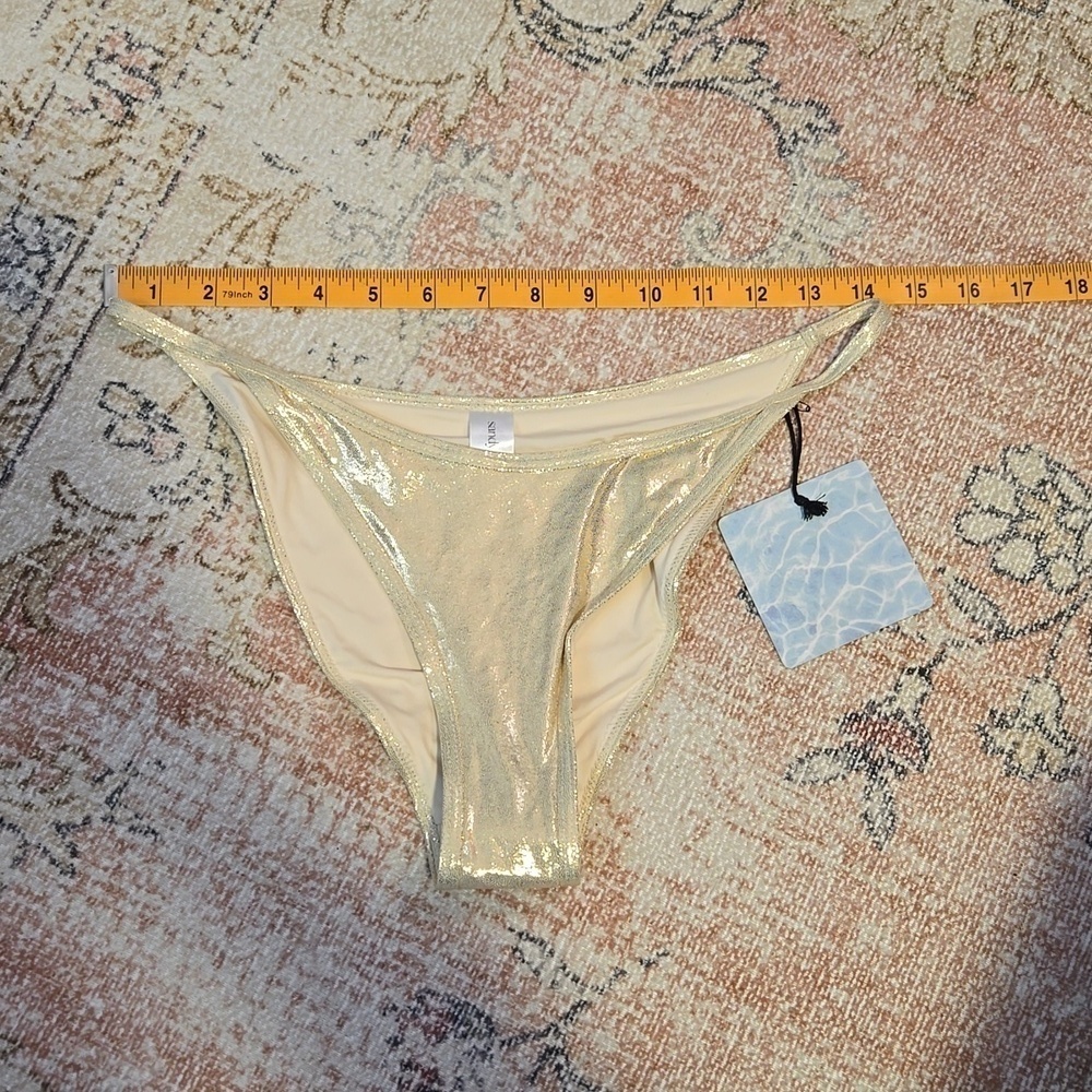 Sandy Beach Gold Stretchy String Bikini Bottom - Size L - Picture 6 of 7